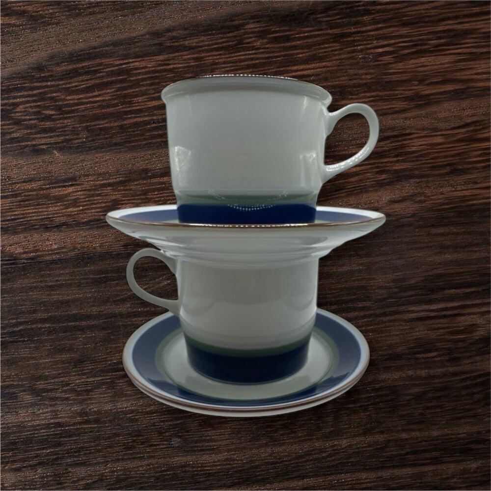 Porsgrund Norway Saga Hand Painted Coffee Cup & Saucer Mint Condition Lot Of‎ 2